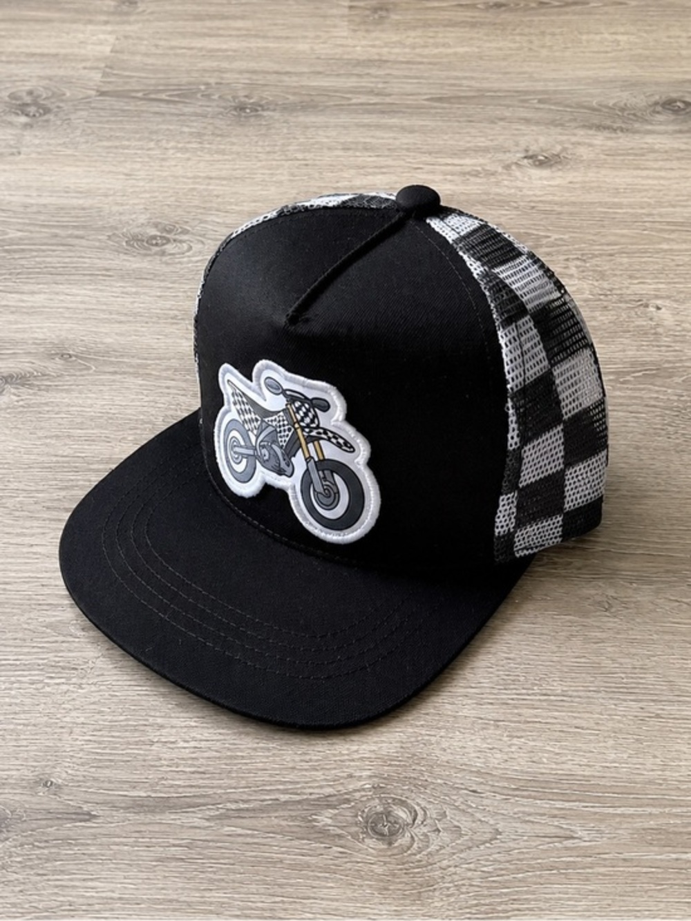 Strictly Wild Baby Trucker Hat 3-12M Snapback Toddler Cap Dirtbike checkerboard